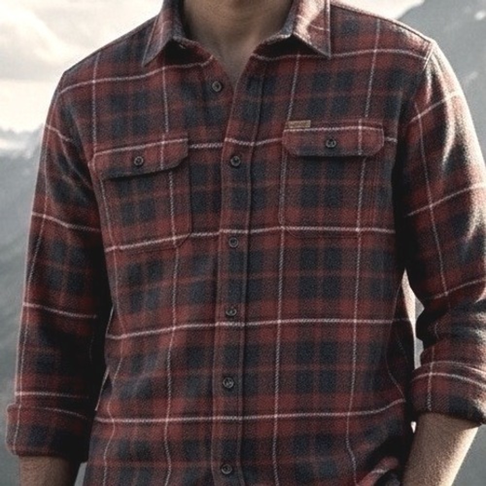 Orvis‎ Mens Plaid Flannel Shirt Red Navy Blue Fleece Button Down Chest Pockets L